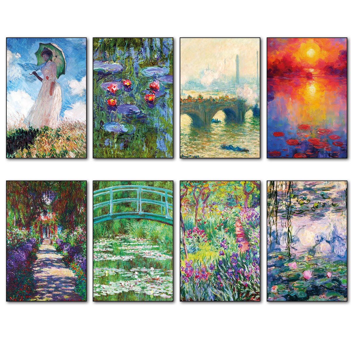 Vintage Claude Monet Impressionist Paintings | Set of 8 Fridge Magnets
