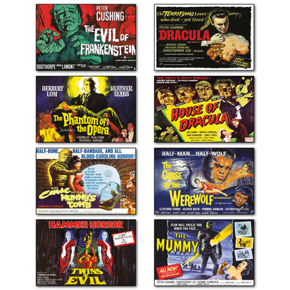 Vintage Hammer Horror Movie Poster Fridge Magnets Set of 8 | Classic Horror Gift | No.2