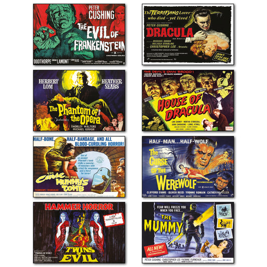 Vintage Hammer Horror Movie Poster Fridge Magnets Set of 8 | Classic Horror Gift | No.2