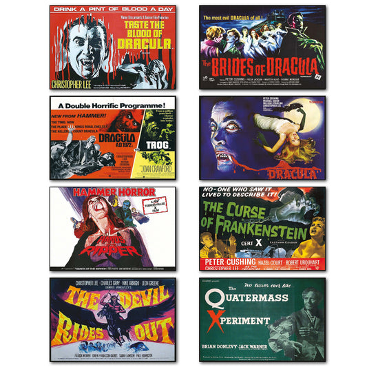 Vintage Hammer Horror Movie Poster Fridge Magnets Set of 8 | Classic Horror Gift | No.1