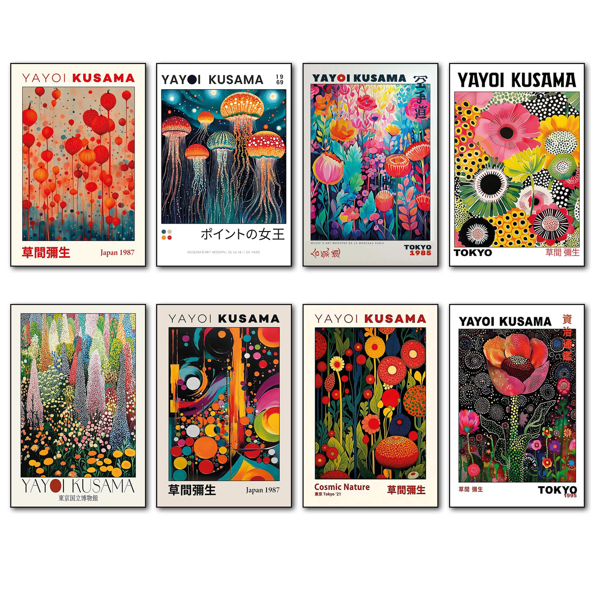 Yayoi Kusama Japanese Pop Art Fridge Magnets | Set of 8