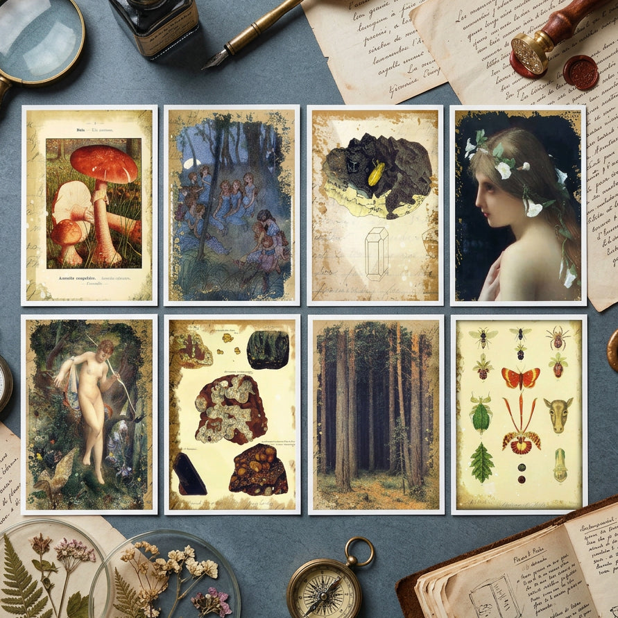 Victorian Pagan Wiccan Crystal Enchanted Woodland | Postcard Pack of 8 | No.1
