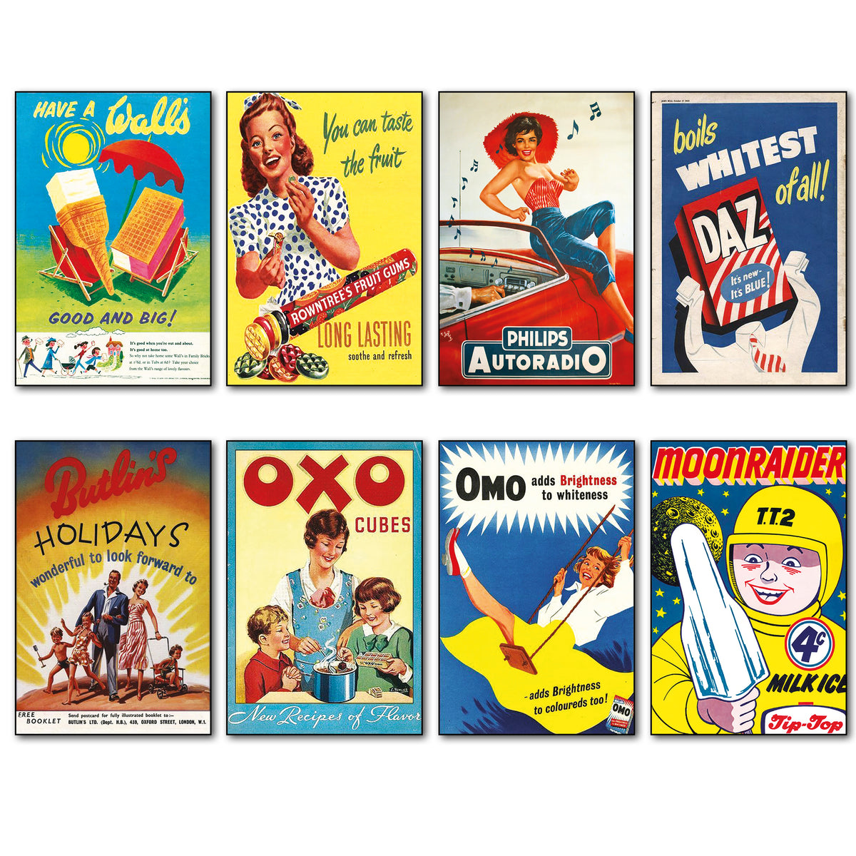 Vintage Advertising Artwork Fridge Magnets | Set of 8