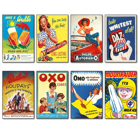 Vintage Advertising Artwork Fridge Magnets | Set of 8