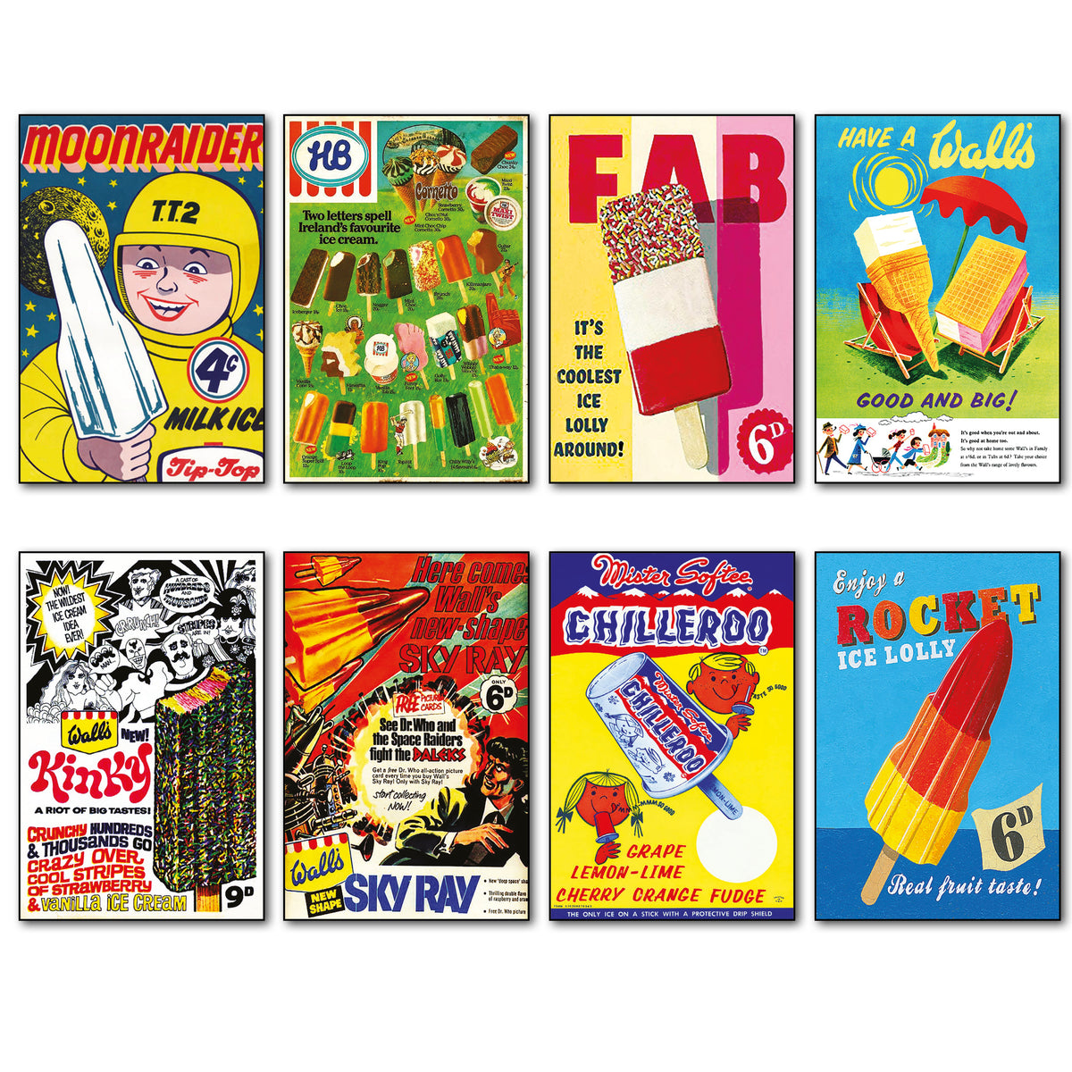 Vintage Ice Lolly & Popsicle Fridge Magnets | Set of 8 | No.1