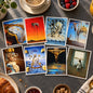surreal art prints featuring dreamlike scenes: melting clocks, a horse on a tightrope, a blue-toned face made of circular elements, camels carrying a giraffe, a crowned ram with a pipe, a surreal throne scene, a crucifix, and a woman looking out a window.