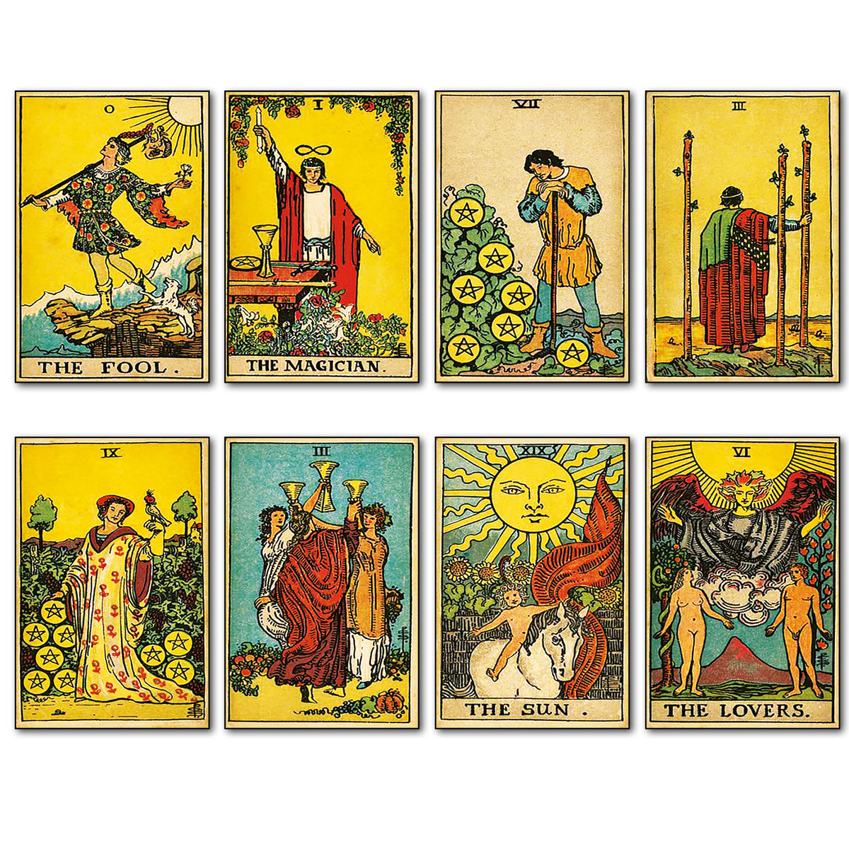 Vintage Tarot Card Fridge Magnets | Set of 8 | No.1
