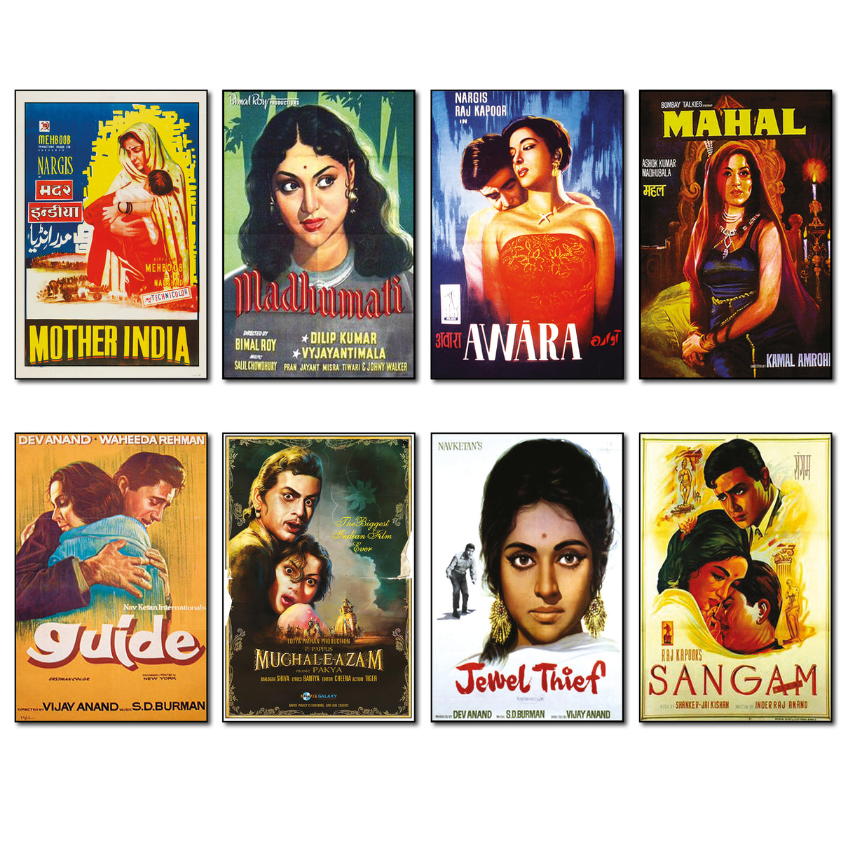 Vintage Bollywood Film Poster Fridge Magnets | Set of 8