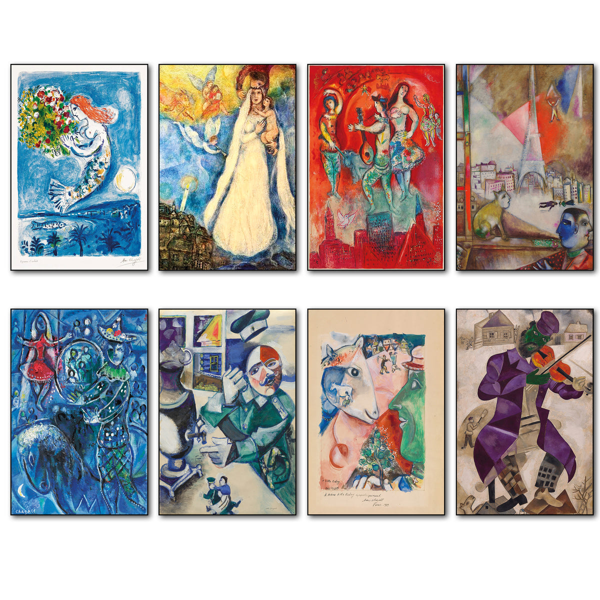 Marc Chagall Famous Paintings Fridge Magnets | Set of 8