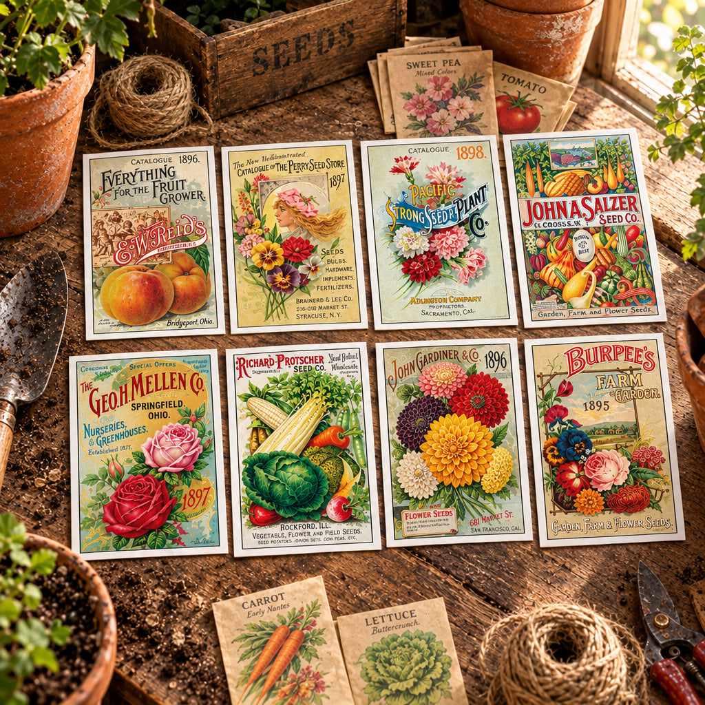 Vintage Gardening Seed Packet Art Postcards | Pack of 8 | No.2