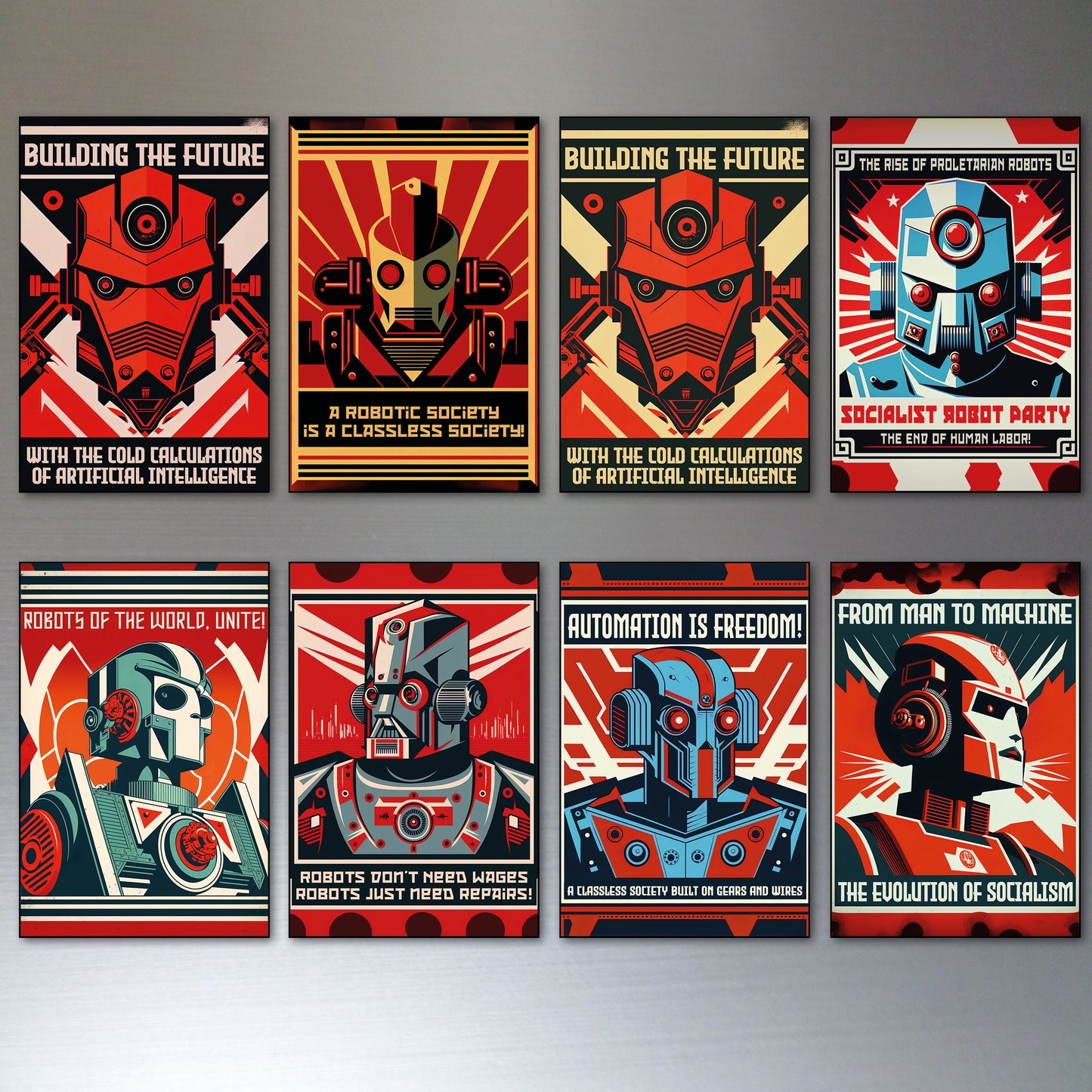 Sci-Fi Robots Futuristic Social Utopia Fridge Magnets | Set of 8