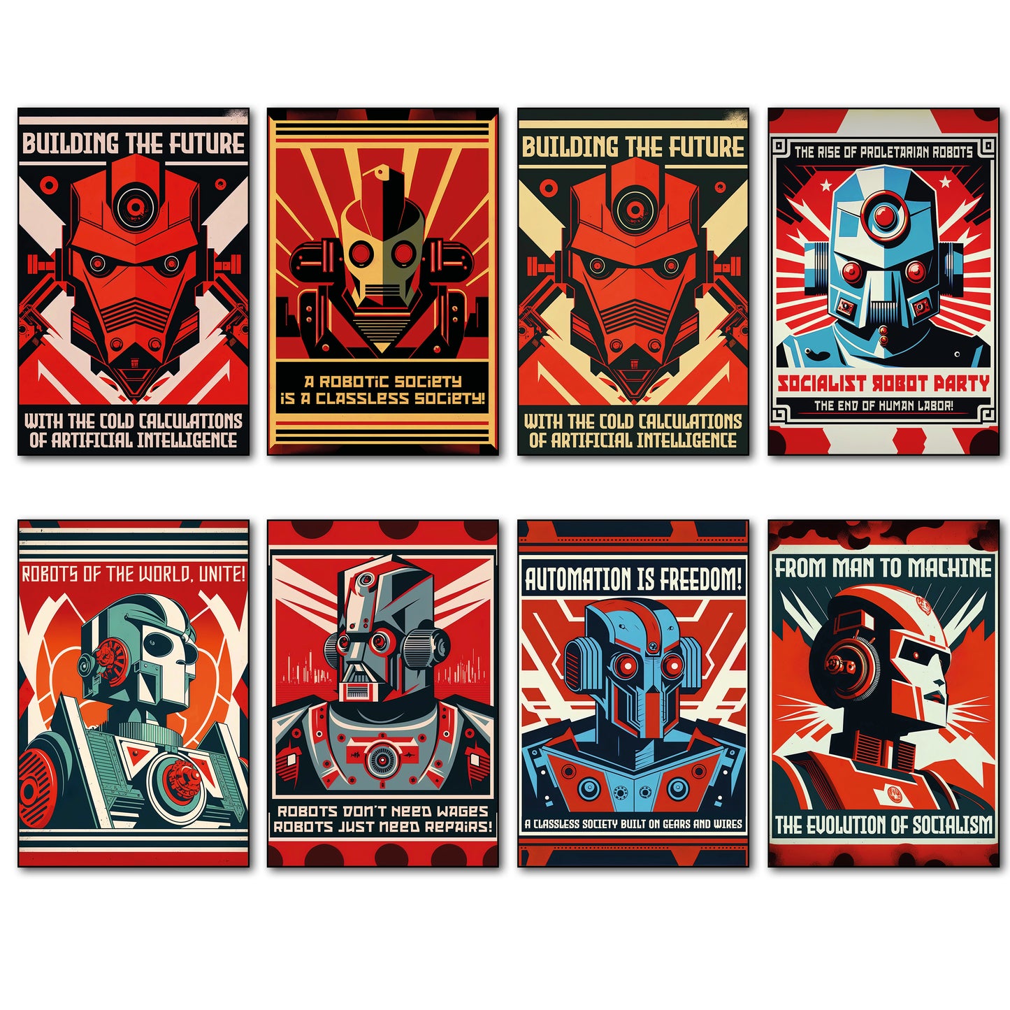 Sci-Fi Robots Futuristic Social Utopia Fridge Magnets | Set of 8