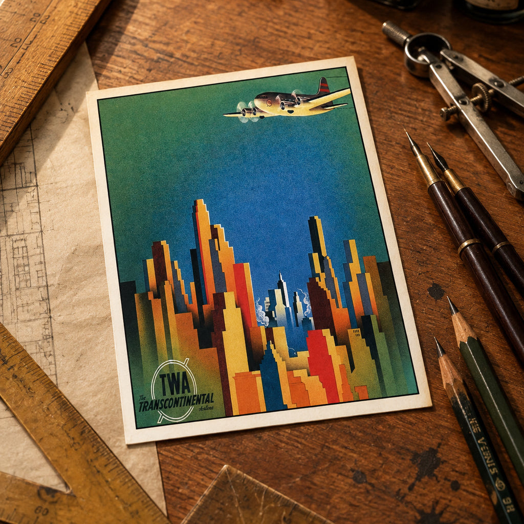 Vintage Art Deco Design & Travel Poster Postcards | Set of 8