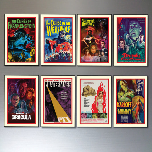 Vintage Hammer Horror Movie Poster Fridge Magnets Set of 8 | Classic Horror Gift | No.7