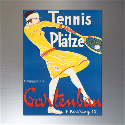 Set of 8 vintage tennis poster fridge magnets by Bubbadoodoo featuring retro tennis images and art.