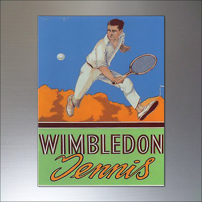 Set of 8 vintage tennis poster fridge magnets by Bubbadoodoo featuring retro tennis-themed artwork and colorful designs.