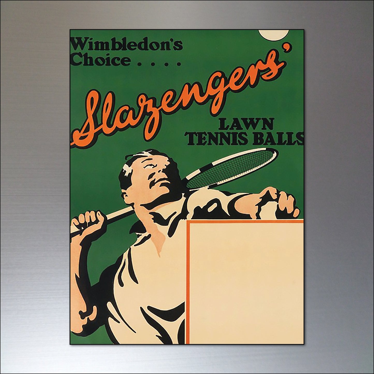 Set of 8 vintage tennis poster fridge magnets by Bubbadoodoo featuring retro tennis-themed artwork and colorful designs.