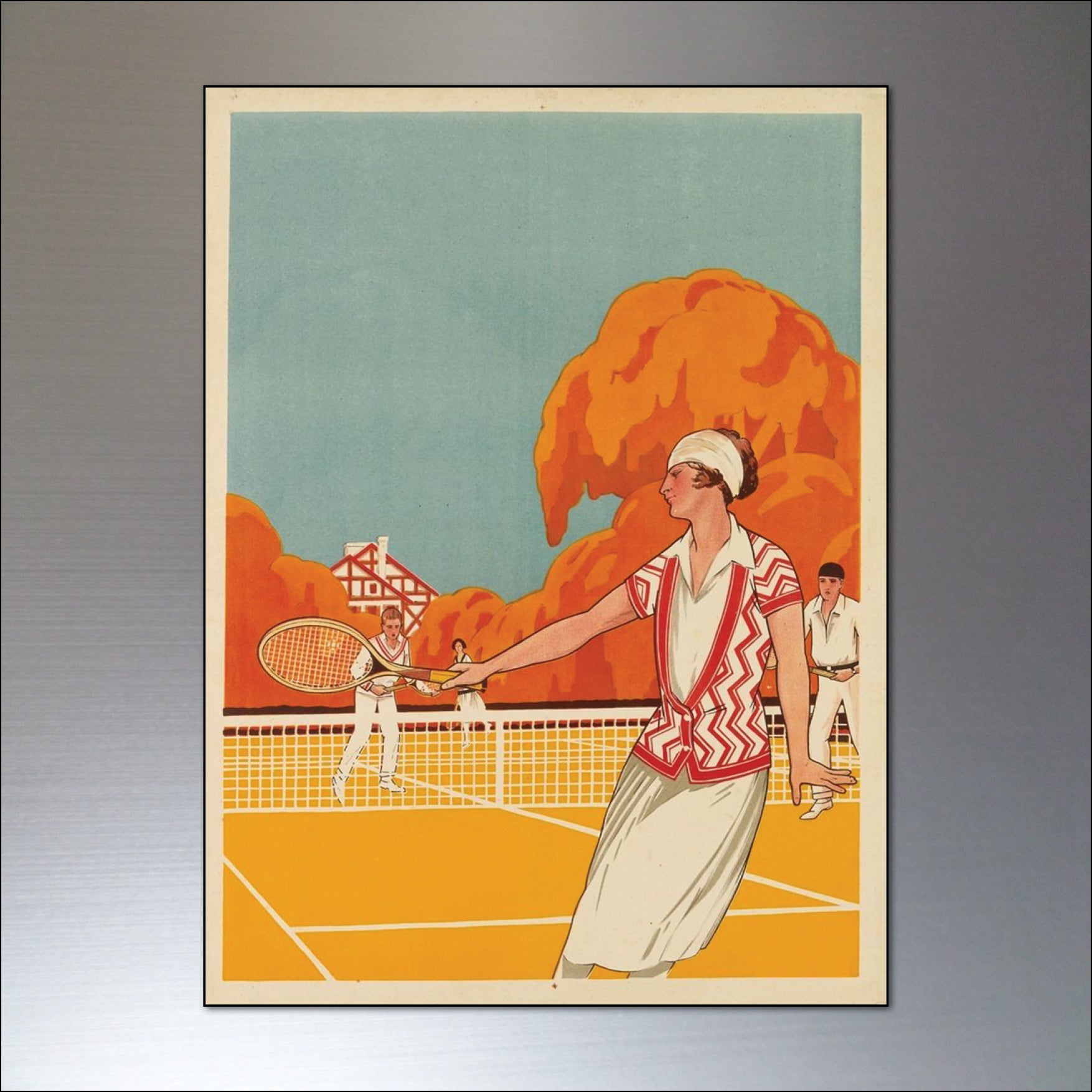 Set of 8 vintage tennis poster fridge magnets by Bubbadoodoo, featuring colorful retro tennis images and designs.