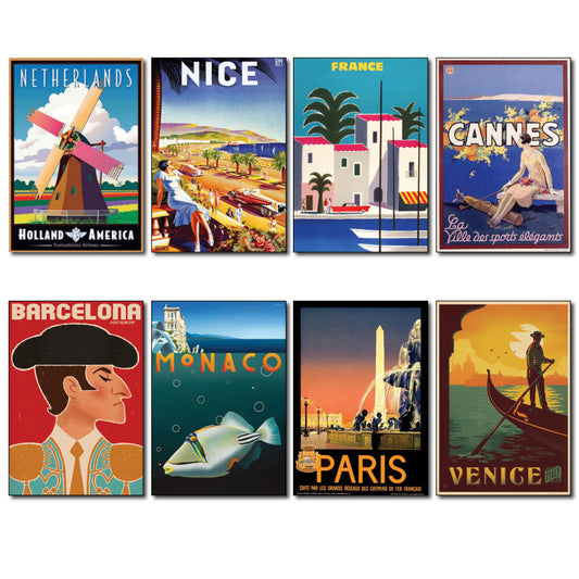 Vintage Travel Poster Fridge Magnets | Set of 8 | No.3