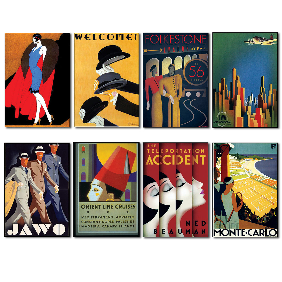 Vintage Art Deco Poster Fridge Magnets | Set of 8