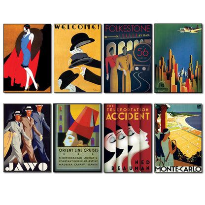 Vintage Art Deco Poster Fridge Magnets | Set of 8