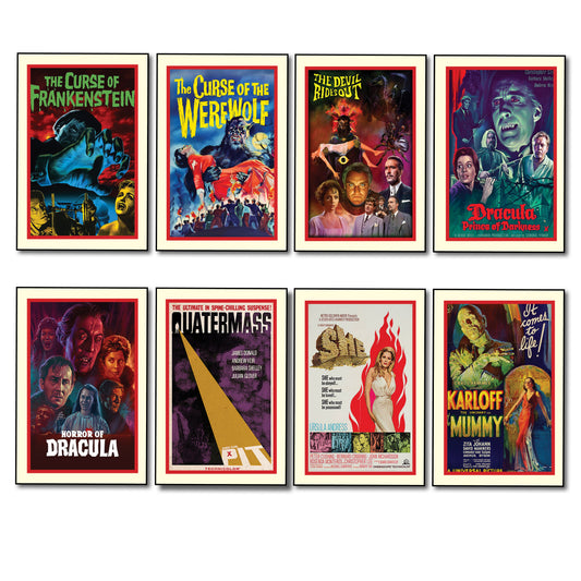 Vintage Hammer Horror Movie Poster Fridge Magnets Set of 8 | Classic Horror Gift | No.7