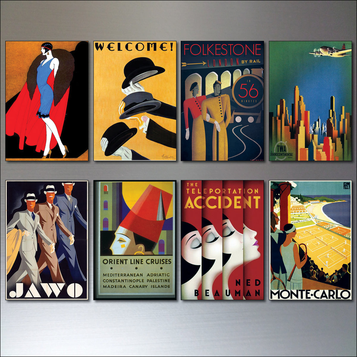 Vintage Art Deco Poster Fridge Magnets | Set of 8