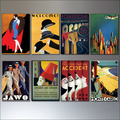 Vintage Art Deco Poster Fridge Magnets | Set of 8