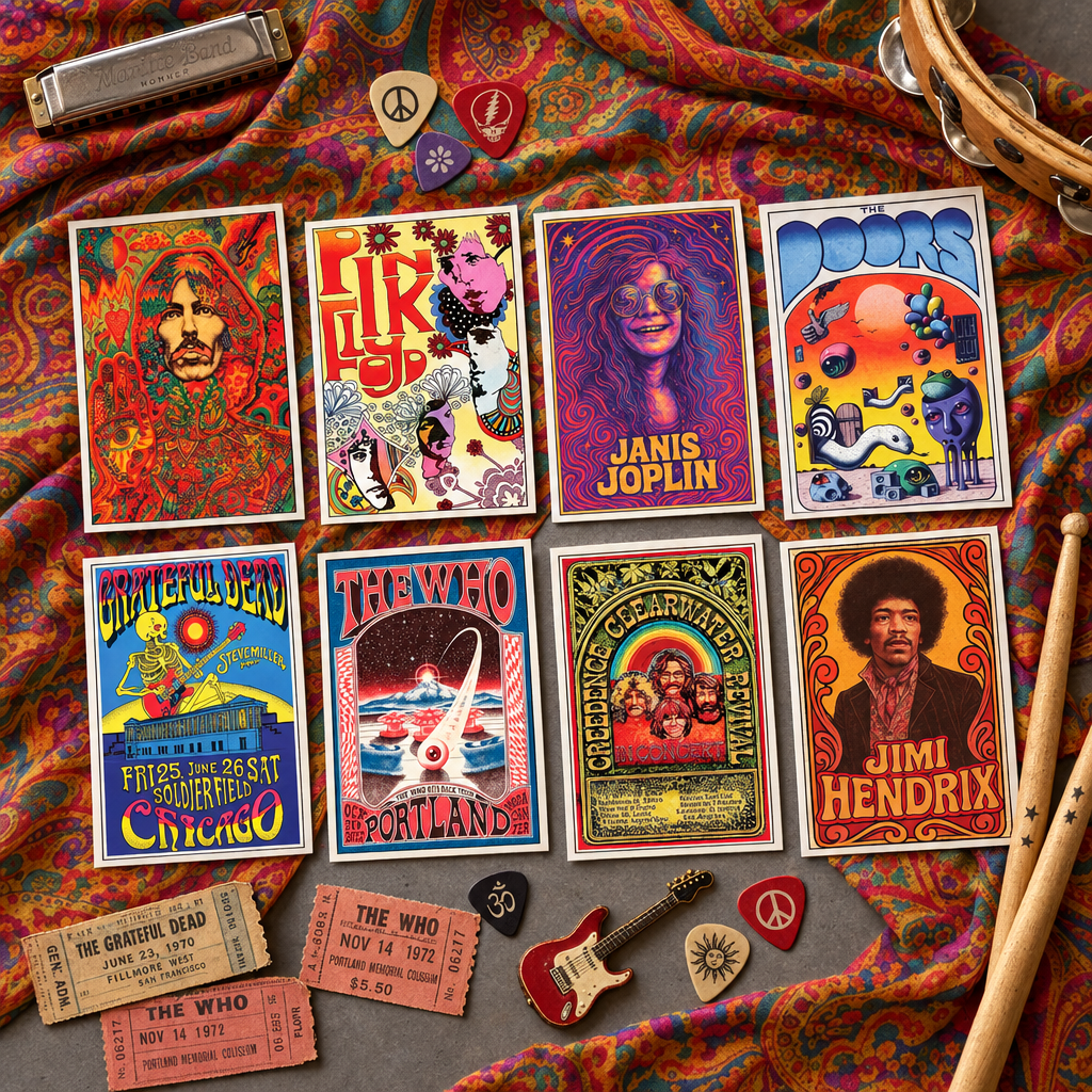 Vintage 1960s–70s Rock Music Postcards | Pack of 8 | No.5