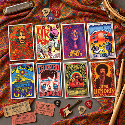 Vintage 1960s–70s Rock Music Postcards | Pack of 8 | No.5