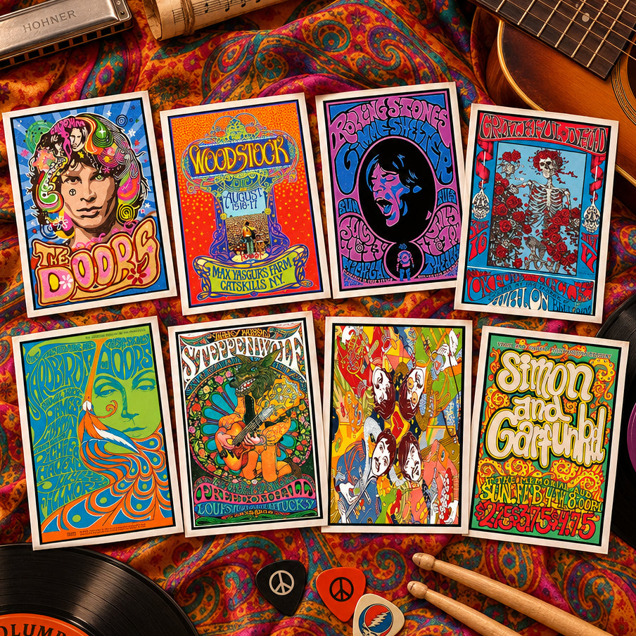 Vintage 1960s–70s Rock Music Postcards | Pack of 8 | No.1