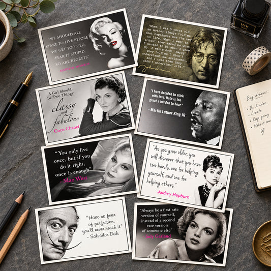 A set of six square wall art prints featuring black-and-white and sepia portraits of iconic women with famous quotes, arranged in a 3-by-2 grid on a white background.