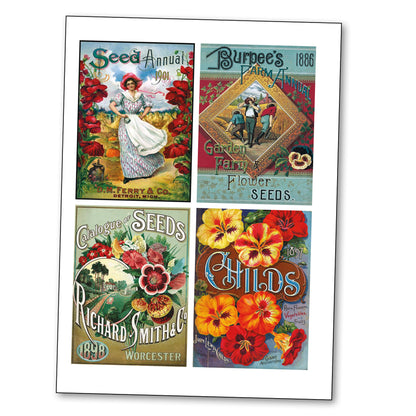 Victorian Seed Packet Art | Self-Adhesive A4 Craft Sheets | Set of 4