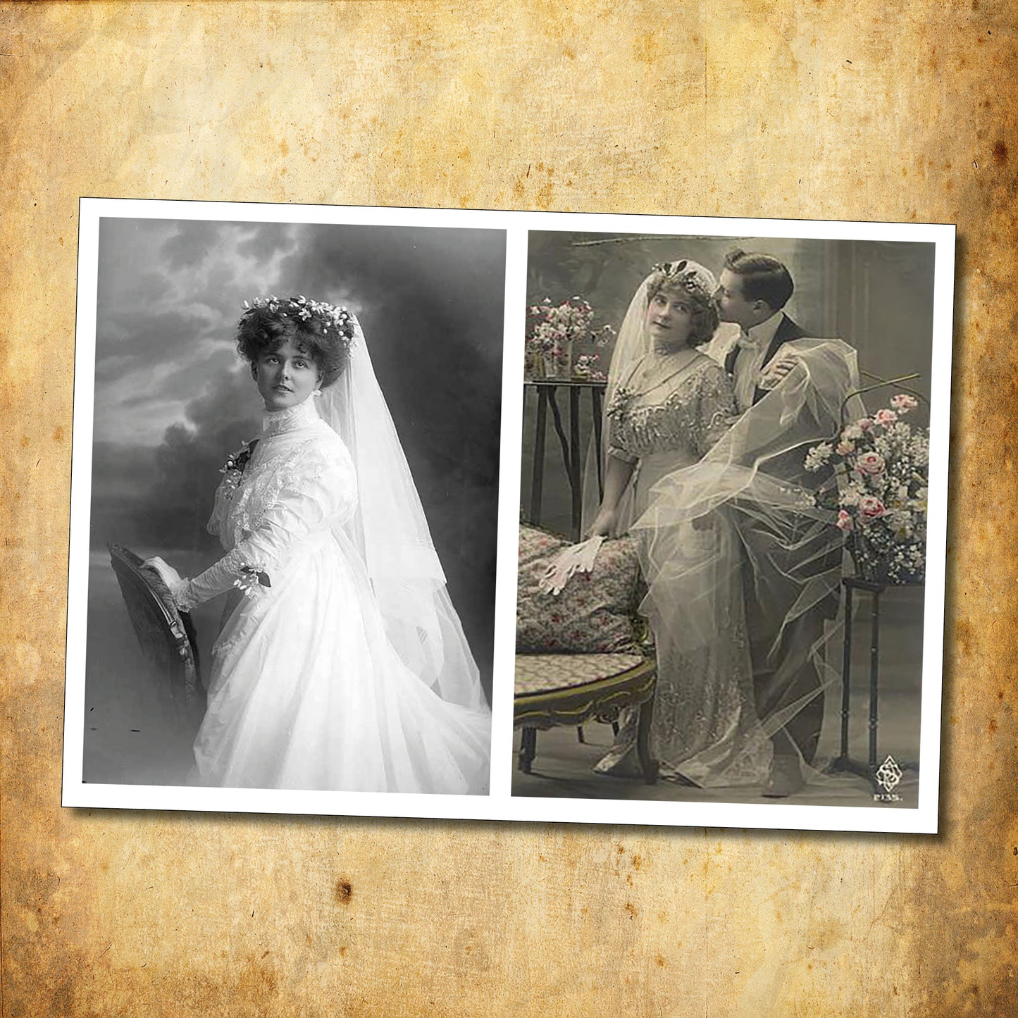 Victorian and Edwardian arts and craft bride and groom self-adhesive A4 paper sheets by Bubbadoodoo, shown in the image.