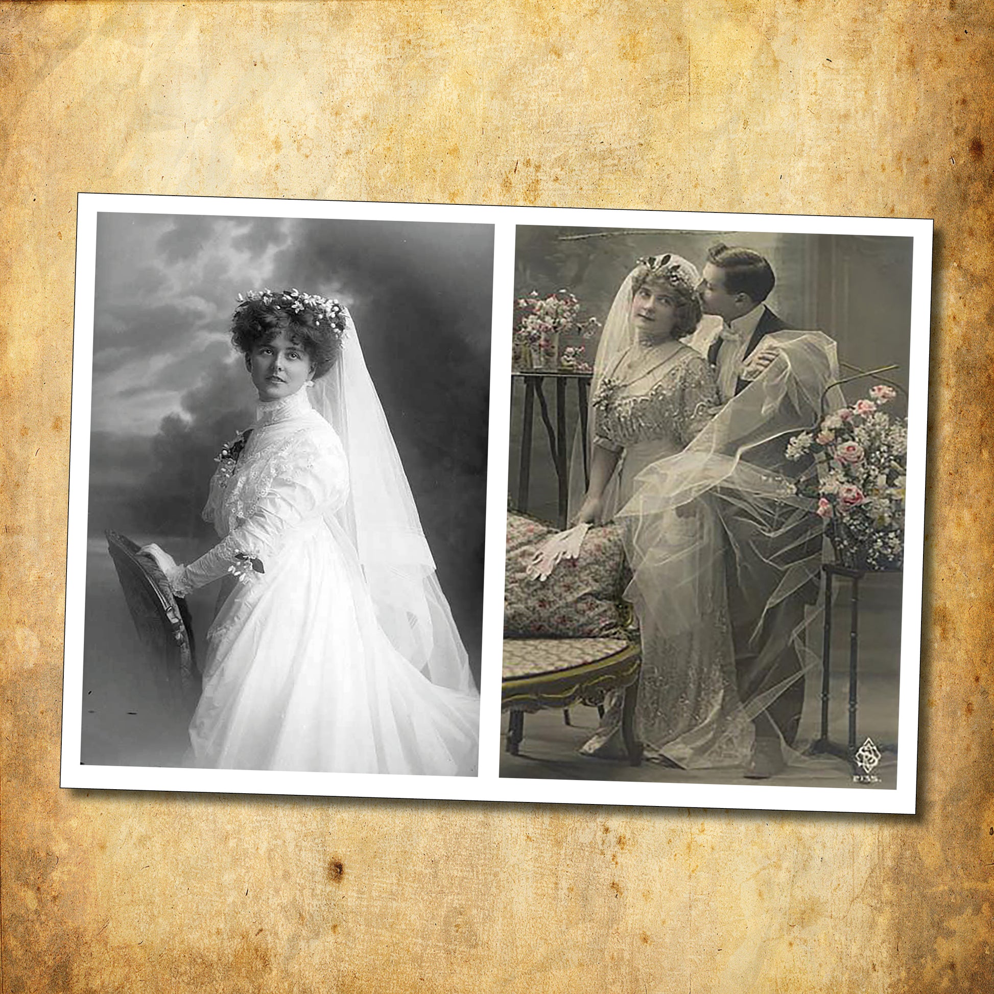 Victorian and Edwardian arts and craft bride and groom self-adhesive A4 paper sheets by Bubbadoodoo, shown in the image.