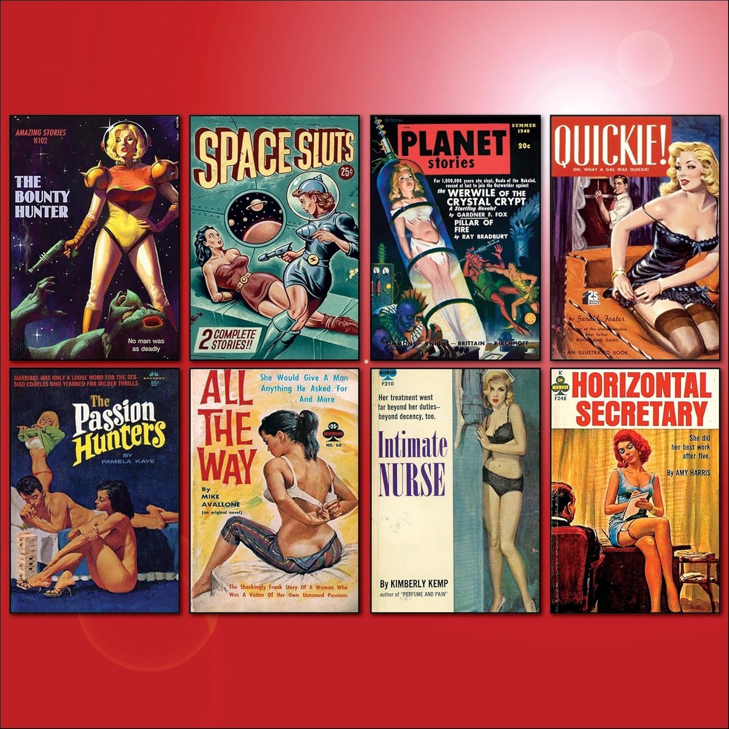 Vintage Pulp Novel Cover Art Fridge Magnets | Set of 8 | No.1