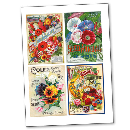 Victorian Seed Packet Art | Self-Adhesive A4 Craft Sheets | Set of 4