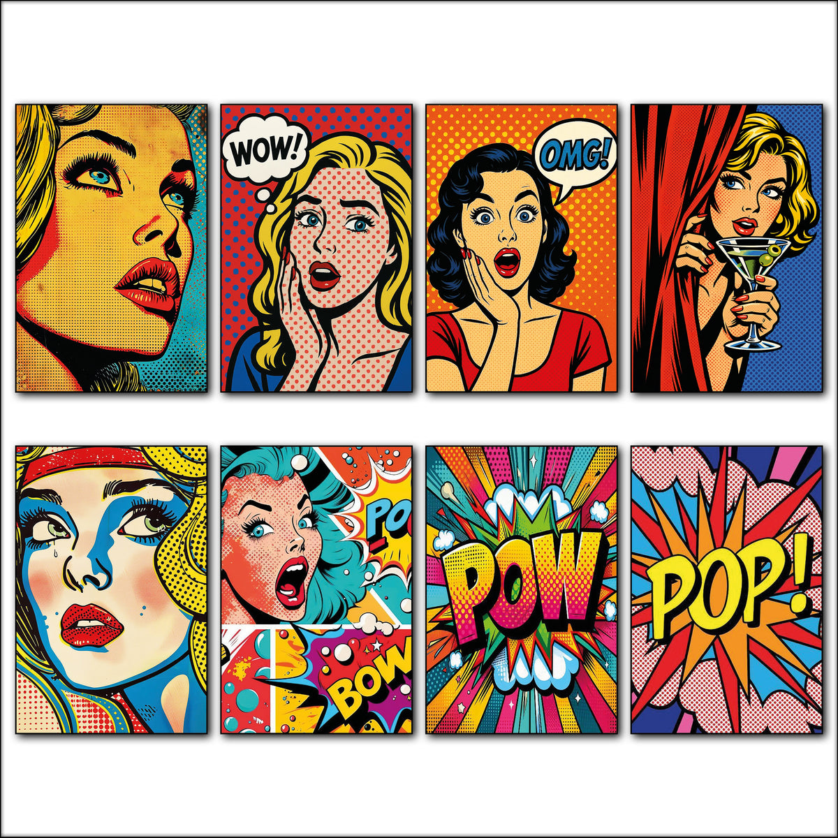 Vintage Retro Pop Art Fridge Magnets Set of 8 | Bold Pop Art | Wow Gift | No.1
