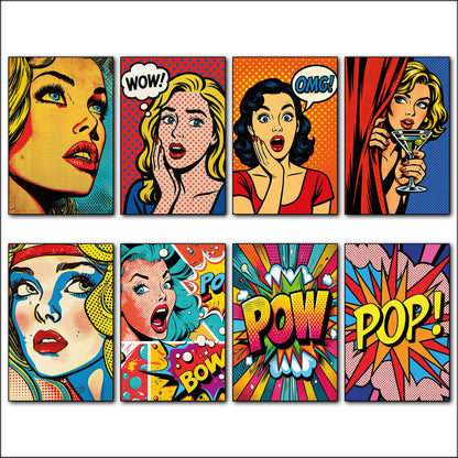 Vintage Retro Pop Art Fridge Magnets Set of 8 | Bold Pop Art | Wow Gift | No.1