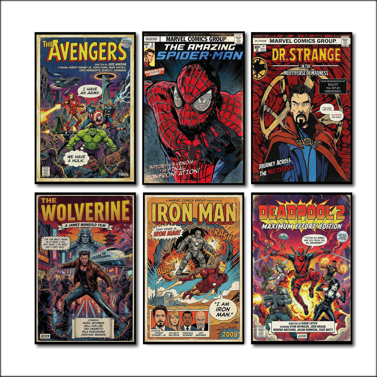 Vintage Superhero & Villain Fridge Magnets Set of 6 | Comic Book Retro Gift | No.7