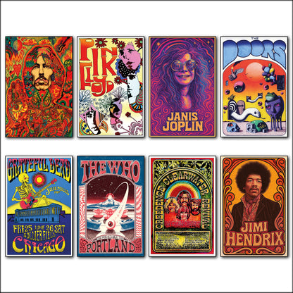 Vintage 1960s & 70s Music Poster Fridge Magnets | Set of 8 | Rock Music Gift | No.5