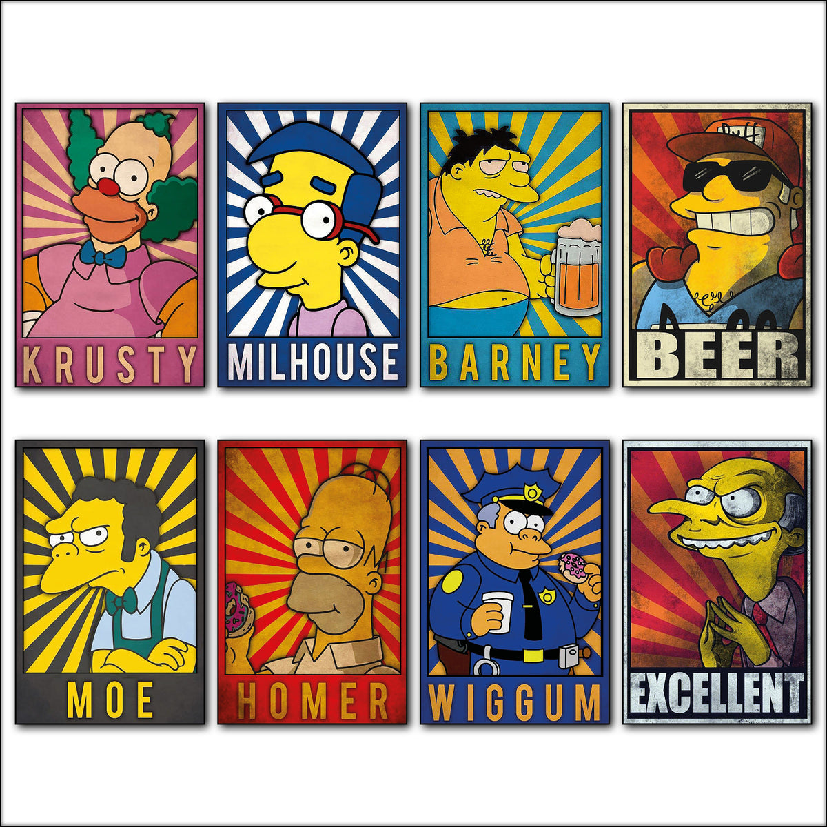 Vintage Simpsons Character Fridge Magnets Set of 8 | Retro Cartoon Gift