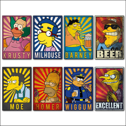 Vintage Simpsons Character Fridge Magnets Set of 8 | Retro Cartoon Gift