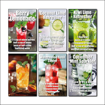 Mocktail Recipe Fridge Magnets | Set of 6 | Non-Alcoholic Drinks Recipe Gift | No.1