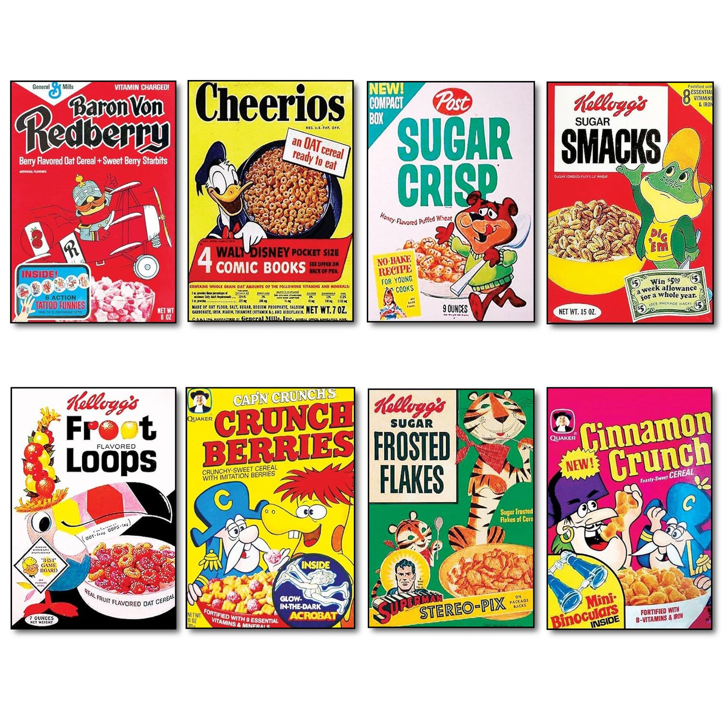 Vintage Cereal Box Fridge Magnets | Set of 8 | No.1