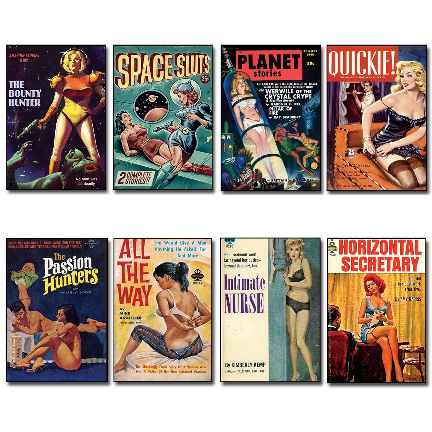Vintage Pulp Novel Cover Art Fridge Magnets | Set of 8 | No.1