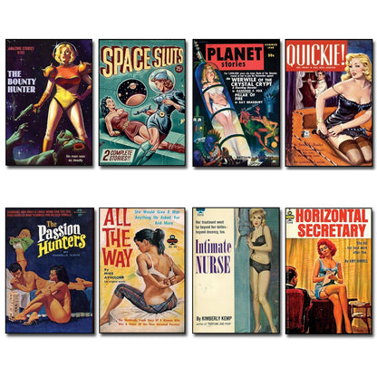 Vintage Pulp Novel Cover Art Fridge Magnets | Set of 8 | No.1