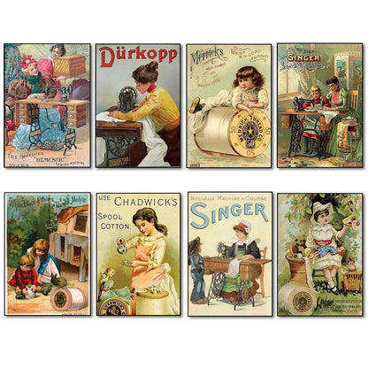 Vintage Sewing Advert Art | Set of 8 Fridge Magnets