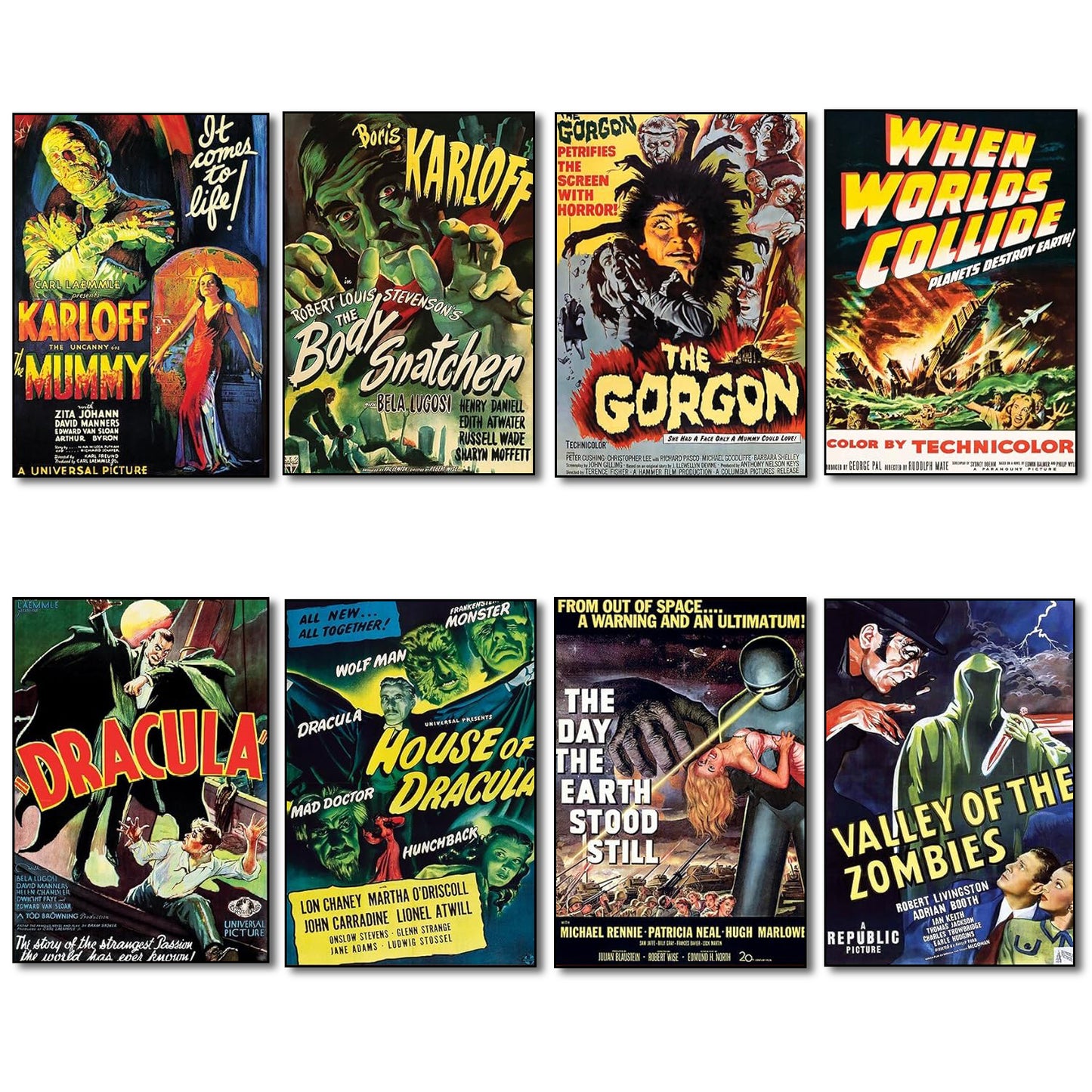 Classic B Movie Film Poster Fridge Magnets | Set of 8 | No.1