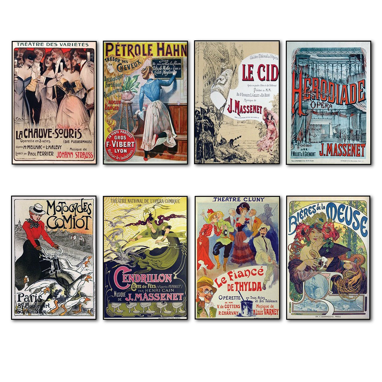 Set of 8 French vintage bohemian advert fridge magnets by Bubbadoodoo, colorful and decorative retro magnet collection.